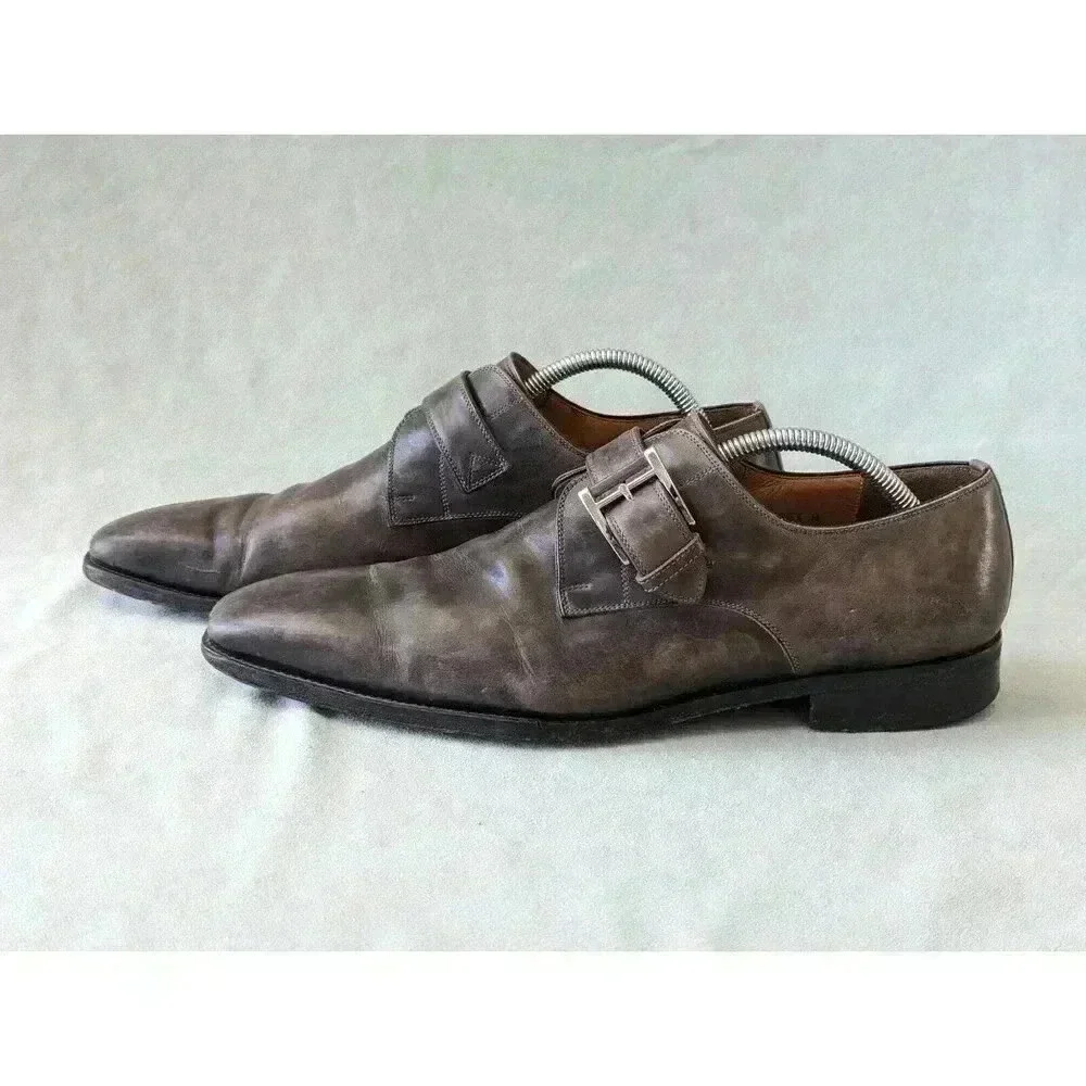 Magnanni Marco Cuero Single Monk Strap Gray Mens Dress 13276 Sz 10.5 M
